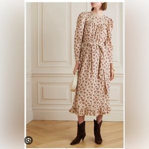 New Doen Gabrielle Dress in Burgundy Songbird Toile L organic cotton